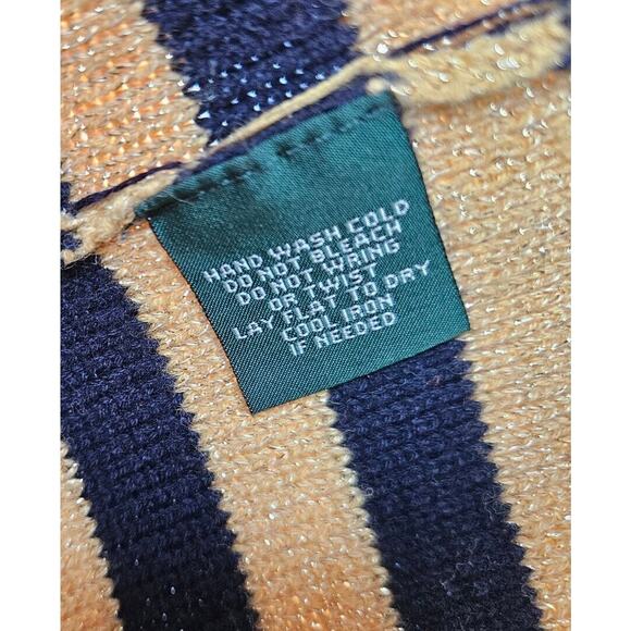 Ralph Lauren Sweater Womens Medium Navy Gold Striped Nautical Preppy Old Money - Picture 6 of 6